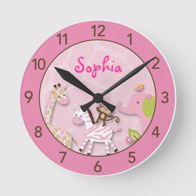Safari Girl Jungle Personalised Nursery Wall Clock (Front)
