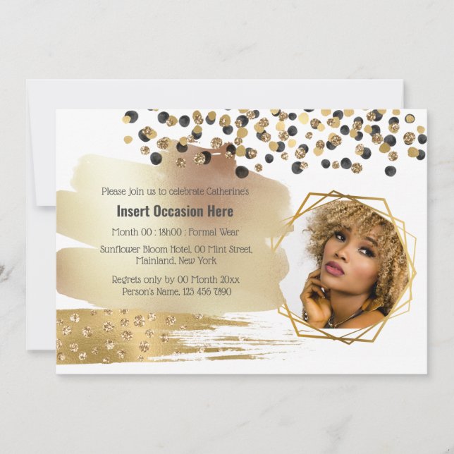 Safari gold black cheetah spots confetti glitter invitation (Front)