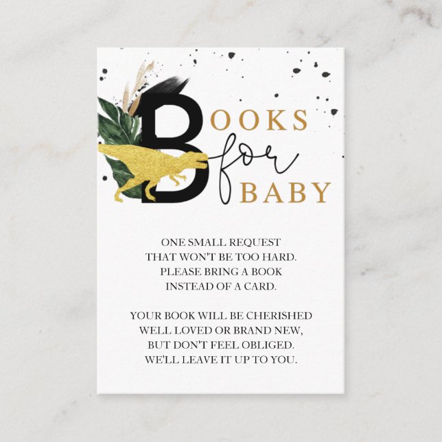 Safari Gold Dinosaur Baby Shower Book Request  Enclosure Card (Front)