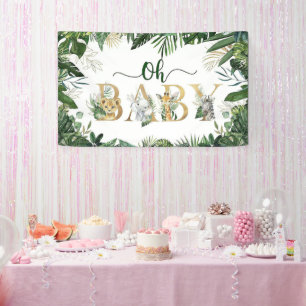 Safari Gold Green Greenery Leaves Gender Neutral  Banner