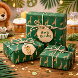 Safari Green Giraffe Design Wrapping Paper