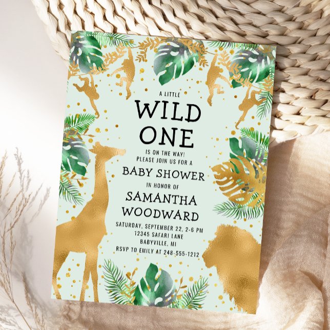 Safari Green Gold Neutral Baby Shower Invitation Postcard (Creator Uploaded)