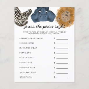 Safari Guess The Price Right Baby Shower Game