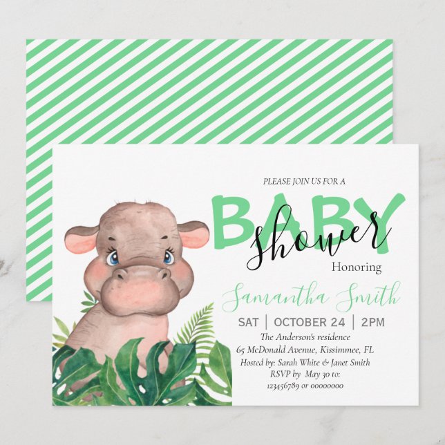 Safari hippo baby invitation (Front/Back)