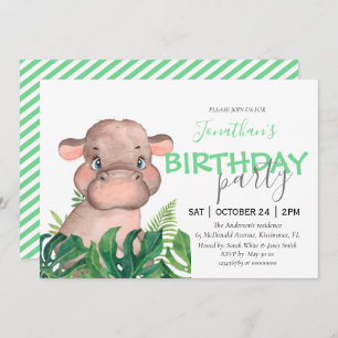 Safari hippo birthday party  announcement