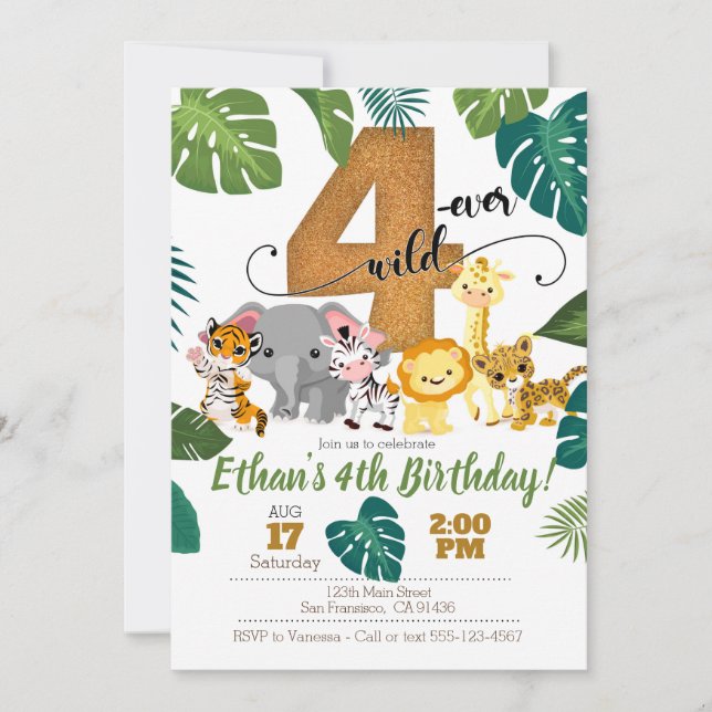 Safari Invitation for 4th Birthday (Front)