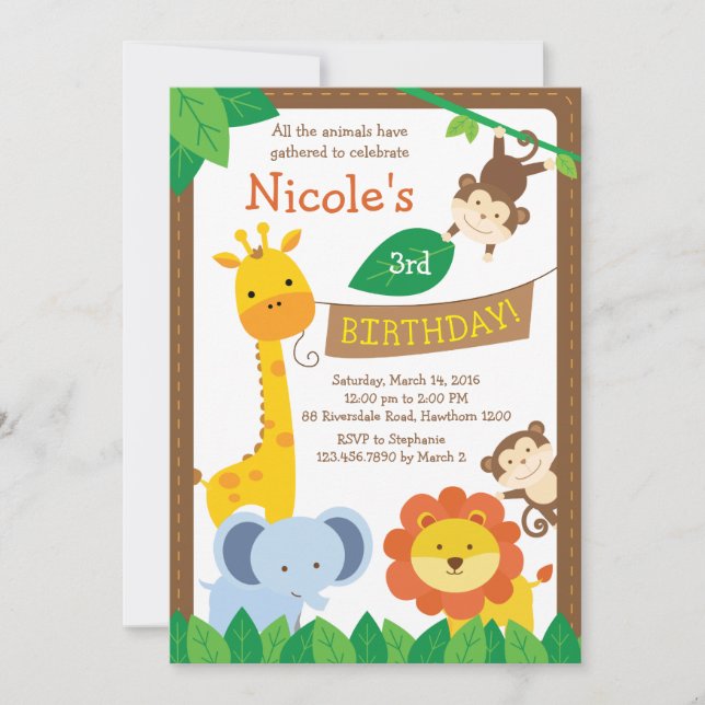 Safari Invitation / Jungle Invitation / Zoo Invite (Front)