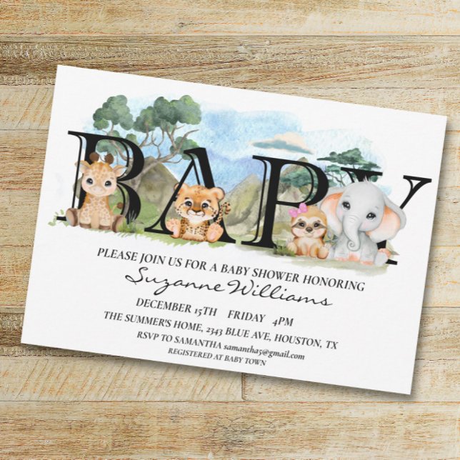 Safari Jungle Africa Animal Baby Shower  Invitation (Creator Uploaded)