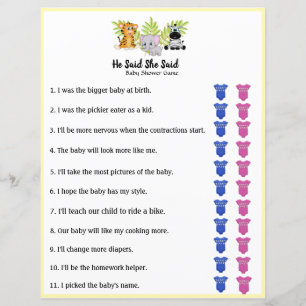 Safari Jungle Animal Baby Shower He Said She Said