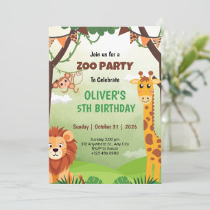 Safari Jungle Animal Birthday 5th Invitation Cards