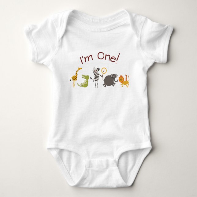 Safari Jungle Animal Birthday Outfit Romper Baby Bodysuit (Front)
