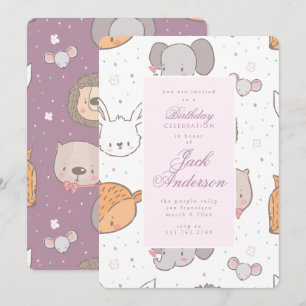 Safari Jungle Animal Pink Birthday Party Girl Invitation