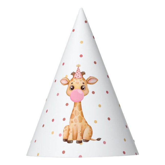 Safari Jungle Animal Pink Girls Birthday  Party Hat (Front)
