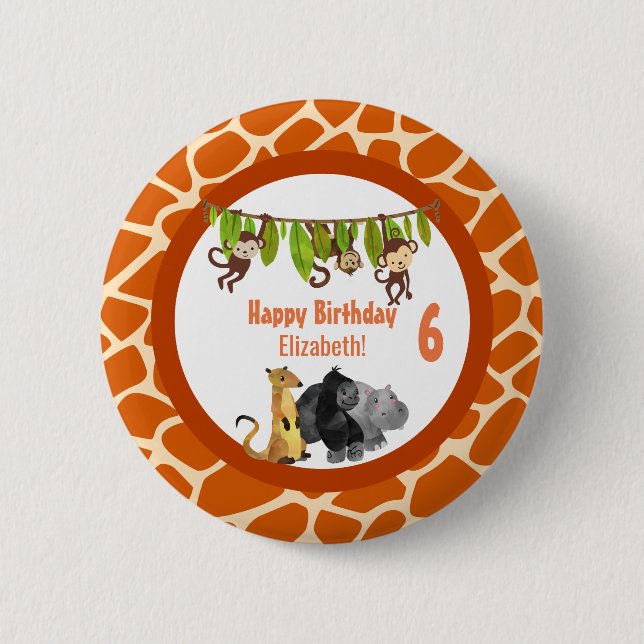 Safari Jungle Animal Theme Birthday 6 Cm Round Badge (Front)