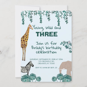 Safari Jungle Animal Third Birthday Invitation