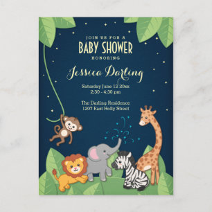 Safari Jungle Animals Adorable Baby Shower Invitation Postcard