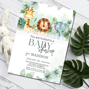  Safari Jungle Animals  Baby Shower Invitation
