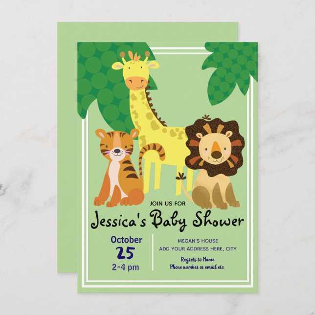 Safari Jungle Animals Baby Shower Invitation (Front/Back)