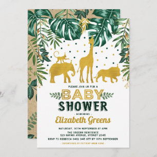 Safari Jungle Animals Baby Shower Tropical Leaves Invitation