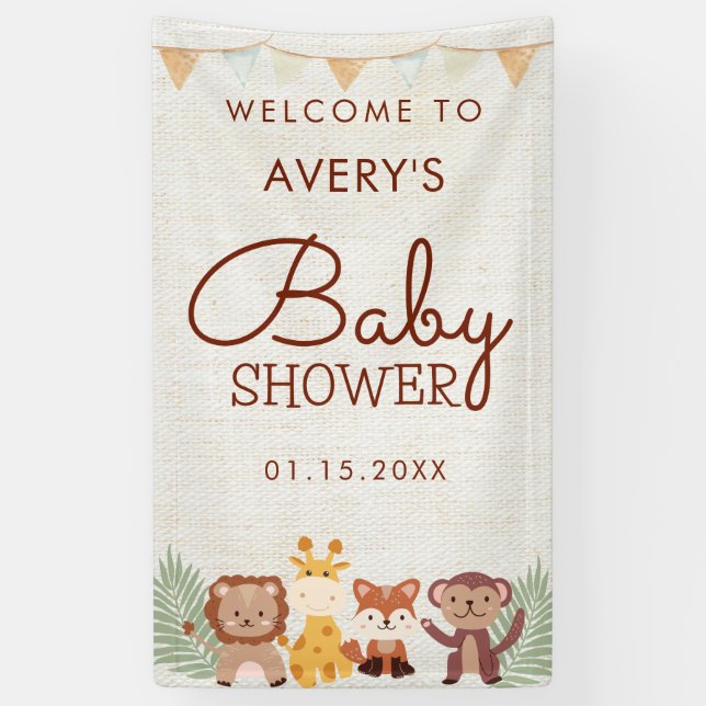 Safari Jungle Animals Baby Shower Welcome Sign (Vertical)