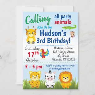 Safari Jungle animals birthday invitation