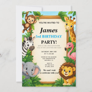 Safari Jungle Animals Birthday Invitation kids