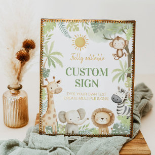 Safari Jungle Animals Birthday Party Table Sign