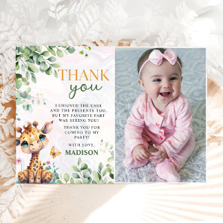 Safari Jungle Animals Birthday Photo Thank You Card