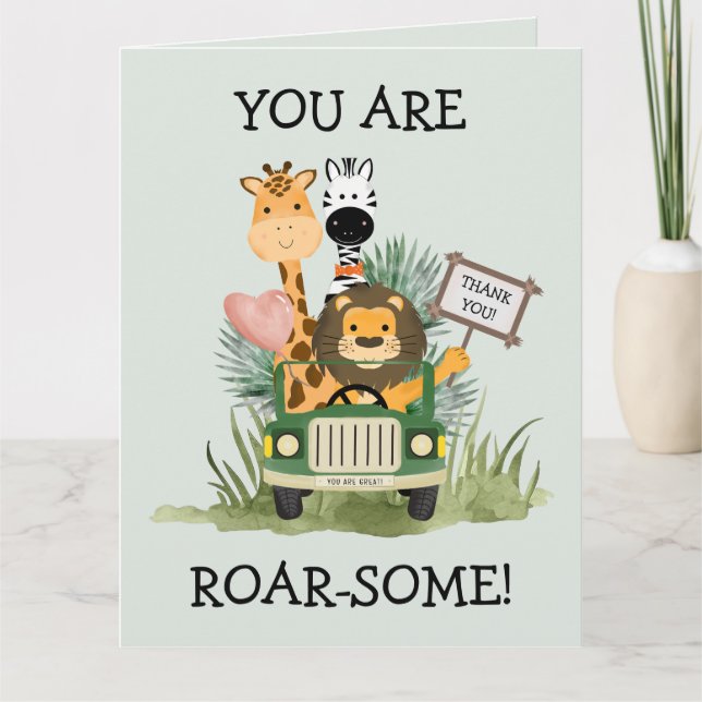 Safari Jungle Animals Birthday Thank You Card (Front)