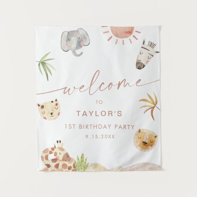 SAFARI Jungle Animals Birthday Welcome Tapestry (Front)