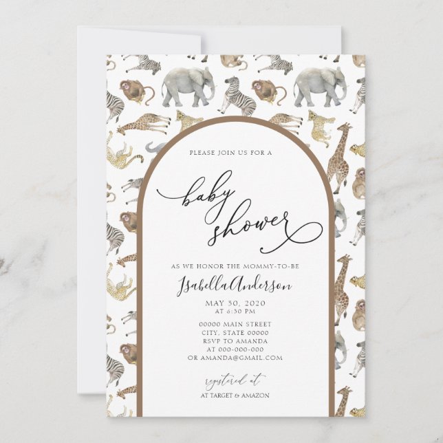 Safari Jungle Animals Boho Arch Baby Shower Invitation (Front)