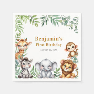 Safari Jungle Animals Boy 1st Birthday Napkin
