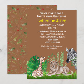 Safari Jungle Animals Boy Baby Shower Invitation