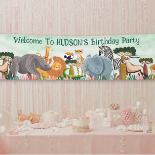 Safari jungle animals boy custom long banner