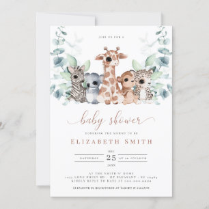 Safari Jungle Animals Eucalyptus Baby Shower Invitation