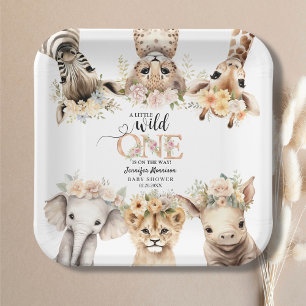 Safari Jungle Animals Girl Baby Shower Paper Plate