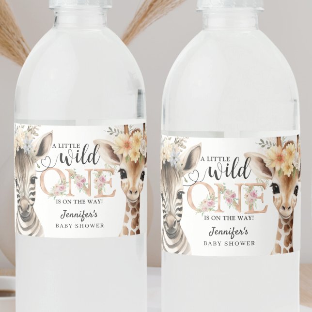 Safari Jungle Animals Girl Baby Shower Water Bottle Label (Creator Uploaded)