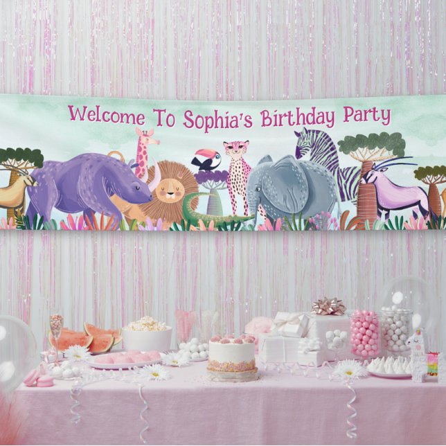 Safari jungle animals girl custom long banner (Creator Uploaded)