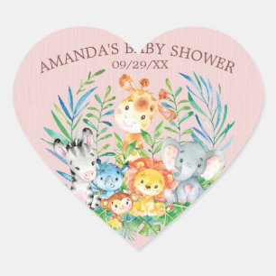 Safari Jungle Animals Girls Baby Shower Sticker