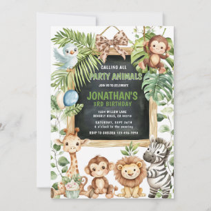  Safari Jungle Animals Greenery Birthday Invitation