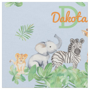 Safari   Jungle Animals   Greenery Monogram Baby F Fabric