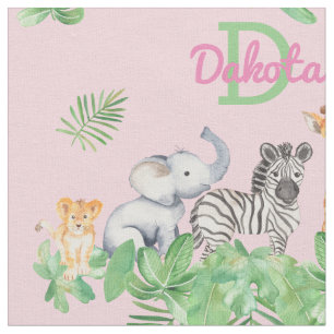 Safari   Jungle Animals   Greenery Monogram Baby Fabric