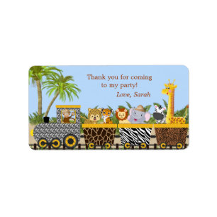 Safari Jungle Animals in Train Favour Tags Label