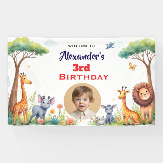 Safari Jungle Animals Kids Neutral Birthday Party Banner