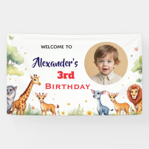 Safari Jungle Animals Kids Neutral Birthday Party Banner
