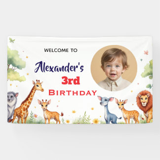 Safari Jungle Animals Kids Neutral Birthday Party Banner