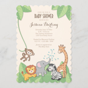 Safari Jungle Animals Modern Baby Shower Invitation