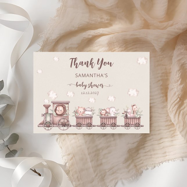 Safari Jungle Animals Train Baby Shower Thank You Card (Creator Uploaded)