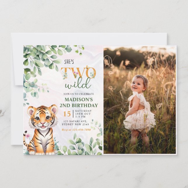 Safari Jungle Animals Two Wild 2nd Birthday Photo Invitation (Front)