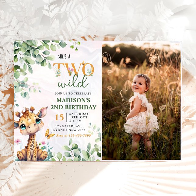 Safari Jungle Animals Two Wild 2nd Birthday Photo Invitation (Creator Uploaded)